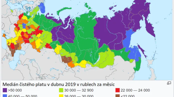 Medián čistého platu v Rusku v roce 2019 v rublech