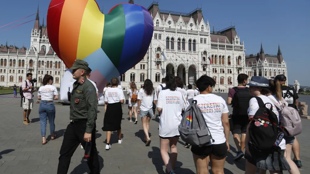 Protest proti zákonu se odehrál také před budovou maďarského parlamentu