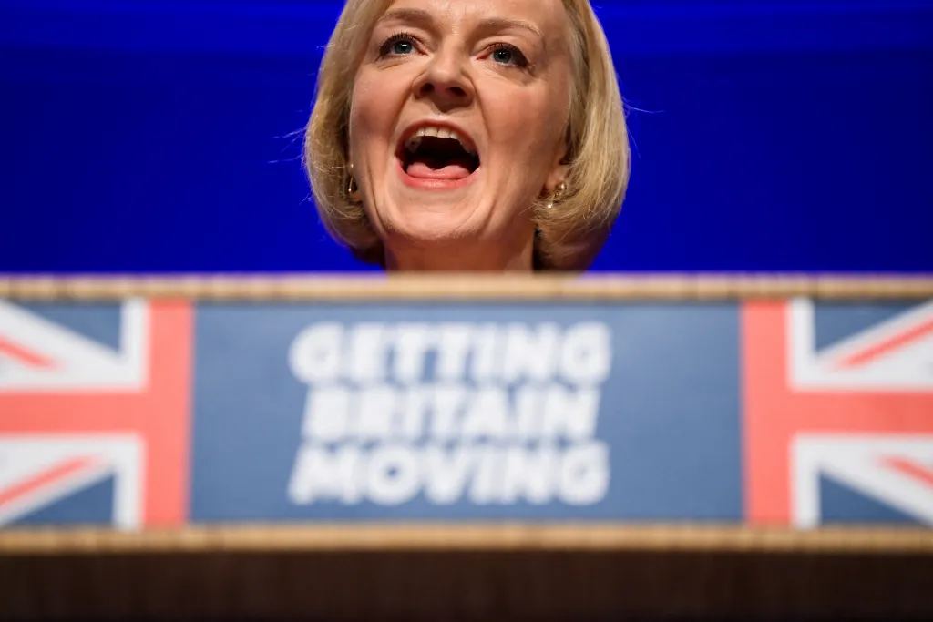 Trussová na konferenci britské Konzervativní strany v Birminghamu (5. říjen 2022)