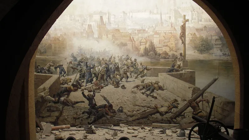 Diorama bitvy na Karlově mostě v Zrcadlové kapli na Petříně