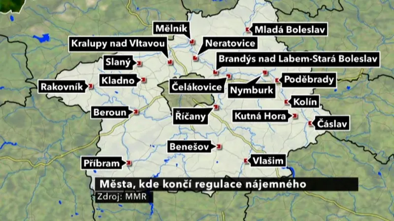 Mapa deregulace ve středních Čechách