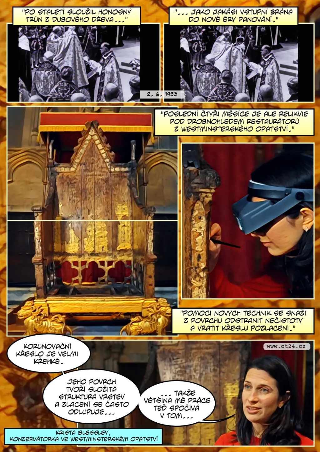 Sedm set let staré korunovační křeslo připravují restaurátoři pro Karla III.