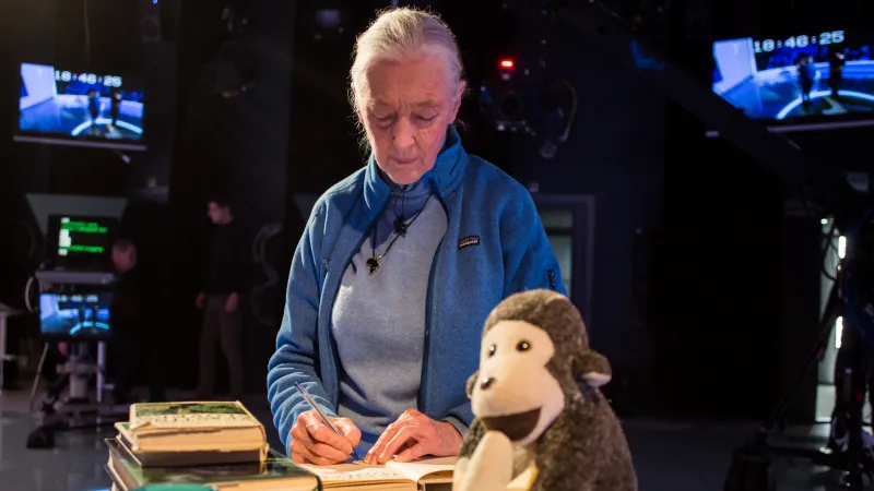 Jane Goodallová při natáčení Hyde Parku Civilizace v roce 2017
