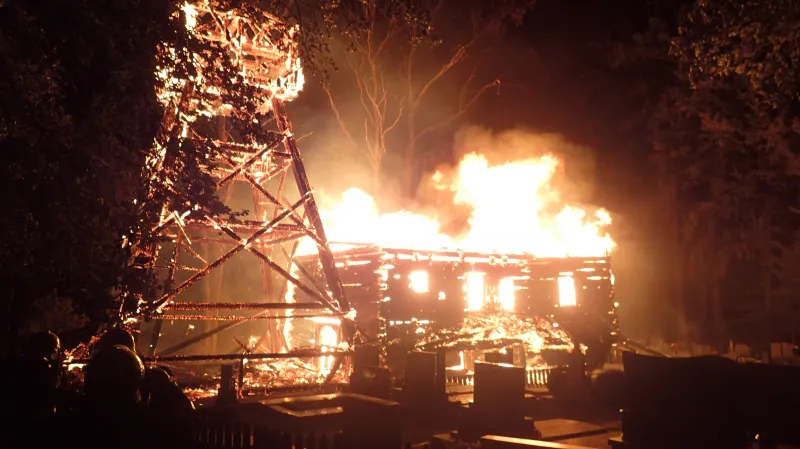 Požár dřevěného kostela v Třinci-Gutech