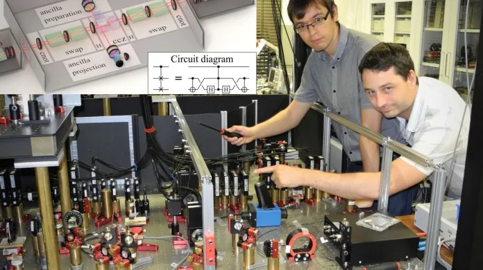 Vědci Michal Mičuda a Robert Stárek nad unikátním detektorem kvantových vlastností světla