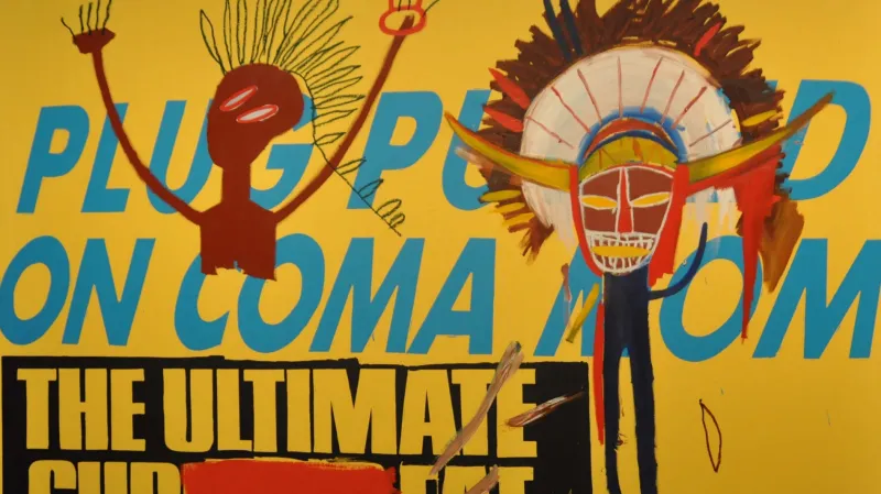 Společné dílo amerických umělců Andyho Warhola a Jeana-Michela Basquiata na výstavě jeho děl inspirovaných bulvárními novinami ve washingtonské Národní galerii.