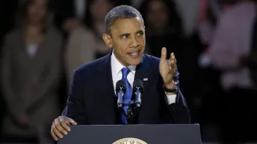 Barack Obama během vítězného projevu