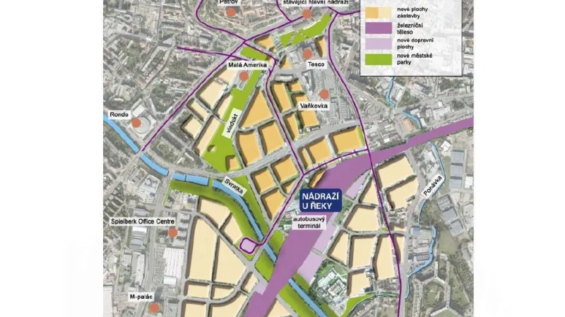 Varianta nádraží u řeky pohledem do mapy
