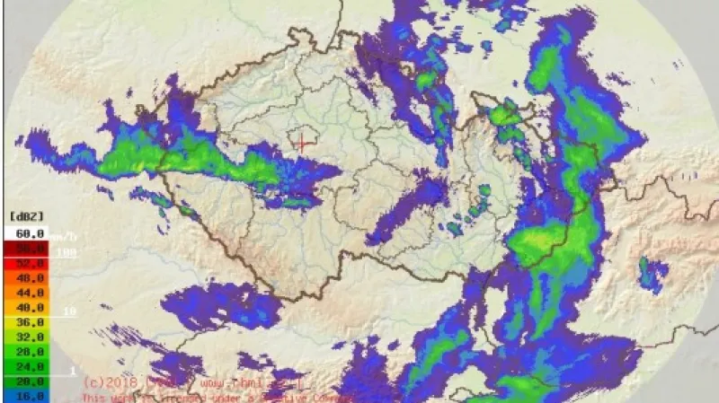 Radarový snímek počasí k 19:00 Zdroj: ČHMÚ