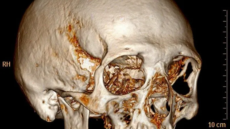 Snímek lebky mumie barona Trencka