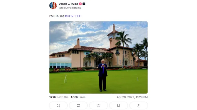 První příspěvek Donalda Trumpa na Truth Social