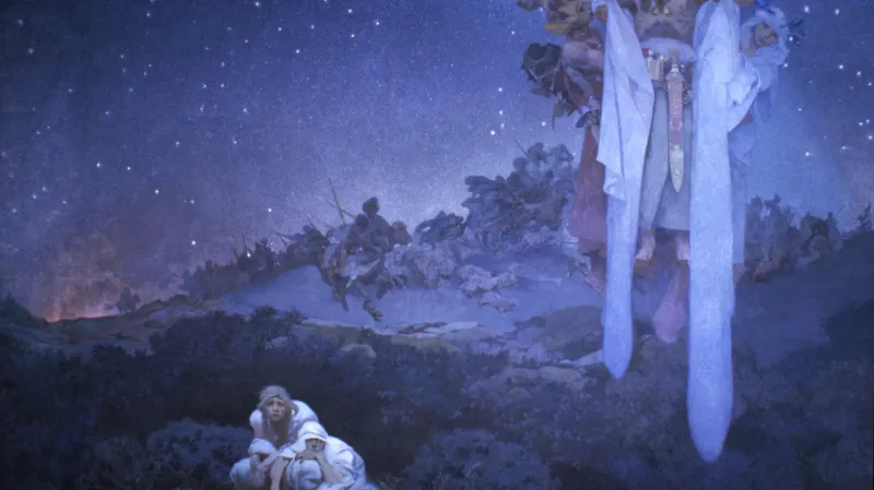 Slované v pravlasti, 1912, vaječná tempera, olej, plátno, 610 x 810 cm