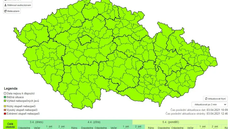 Očekávaná výstraha ČHMÚ – silný vítr
