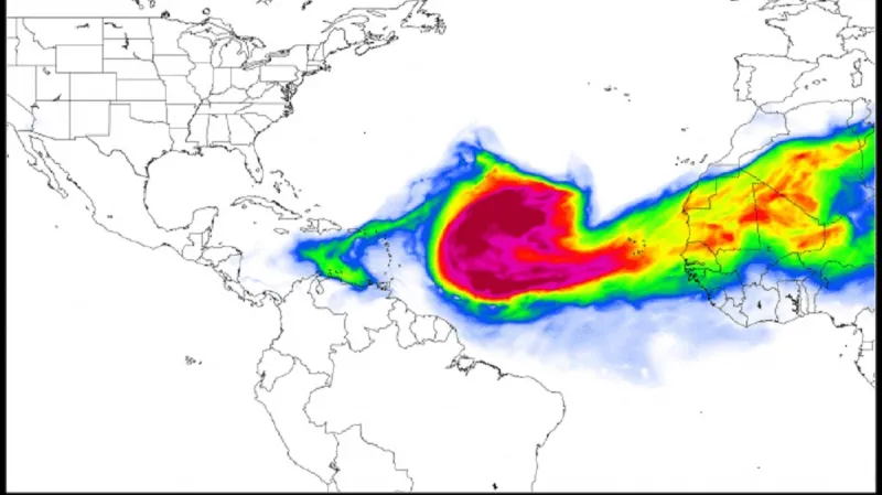 Postup saharského prachu nad Karibik