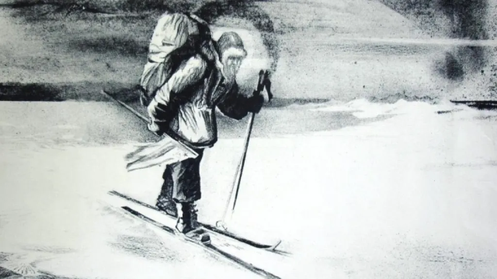 Kresba Fjodora Koňuchova z jeho polární výpravy (1984)