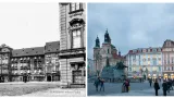 Staroměstské náměstí - severní strana s domy (zleva) čp. 936, 935, 934, 933 na Starém Městě. Rok 1895.