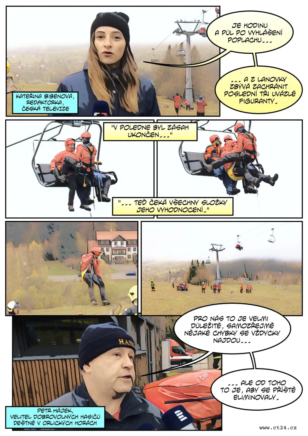 Cvičení záchrany lidí z lanovky