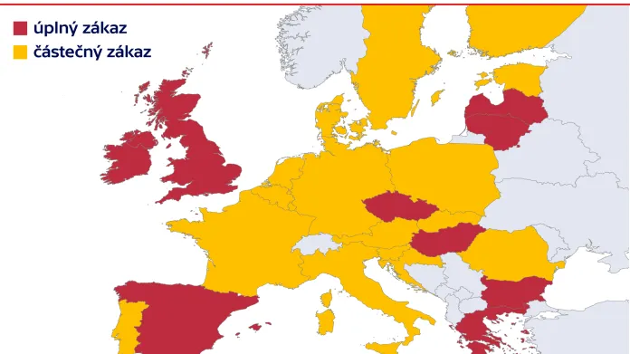 Omezení kouření v restauracích v zemích EU (stav k 31. 5. 2017)