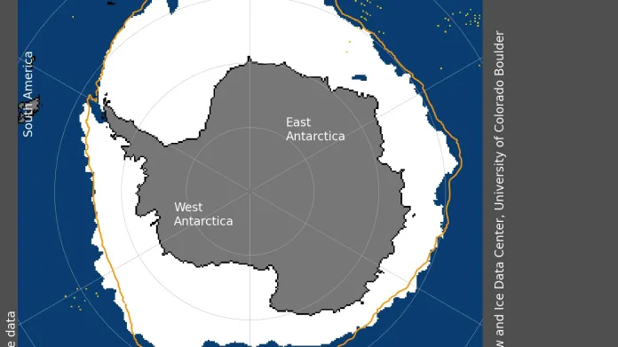 Stav mořského ledu kolem Antarktidy v září 2023
