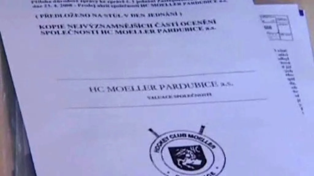 Dokument o odprodeji podílu v hokejovém podílu