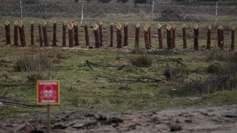 Ukrajinské obranné linie u hranice s Běloruskem