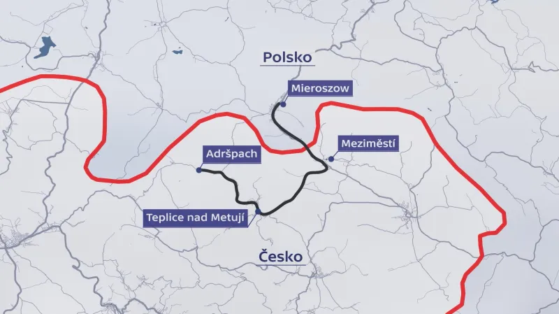 Plánované vlakové spojení z Mieroszówa do Adršpachu