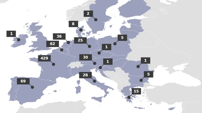 Počty zadržených kvůli podezření z islámského terorismu v EU v roce 2016