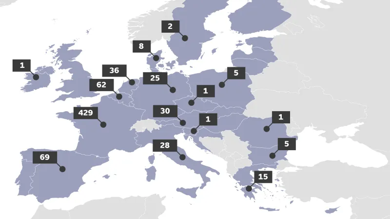 Počty zadržených kvůli podezření z islámského terorismu v EU v roce 2016