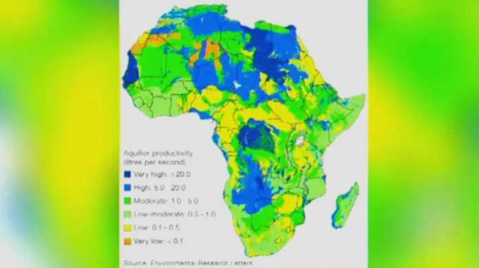 Mapa zásob vody v Africe