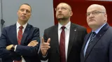Jan Wolf, Jan Bartošek a Daniel Hermann ve volebním štábu KDU-ČSL