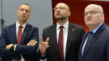 Jan Wolf, Jan Bartošek a Daniel Hermann ve volebním štábu KDU-ČSL