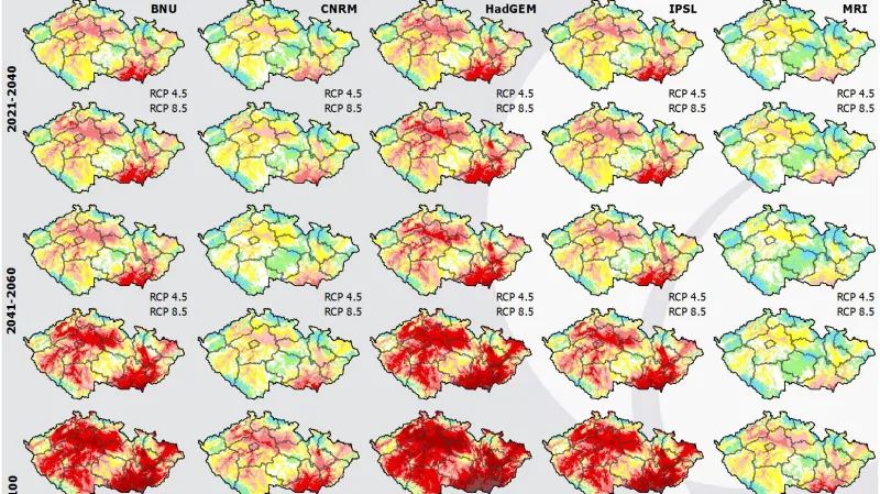 Modely možného počtu tropických dnů v období 2021-2100 podle realistického (RCP 4.5) a alarmistického (RCP 8.5) emisního scénáře