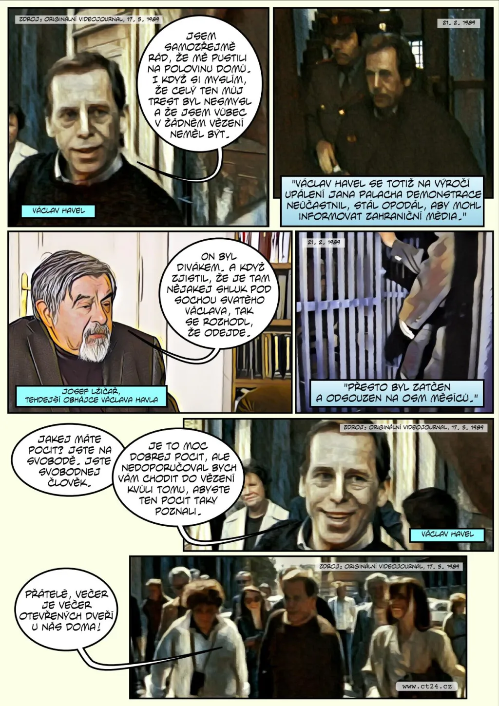 Komiks: Před třiceti lety Havel naposledy opustil vězení
