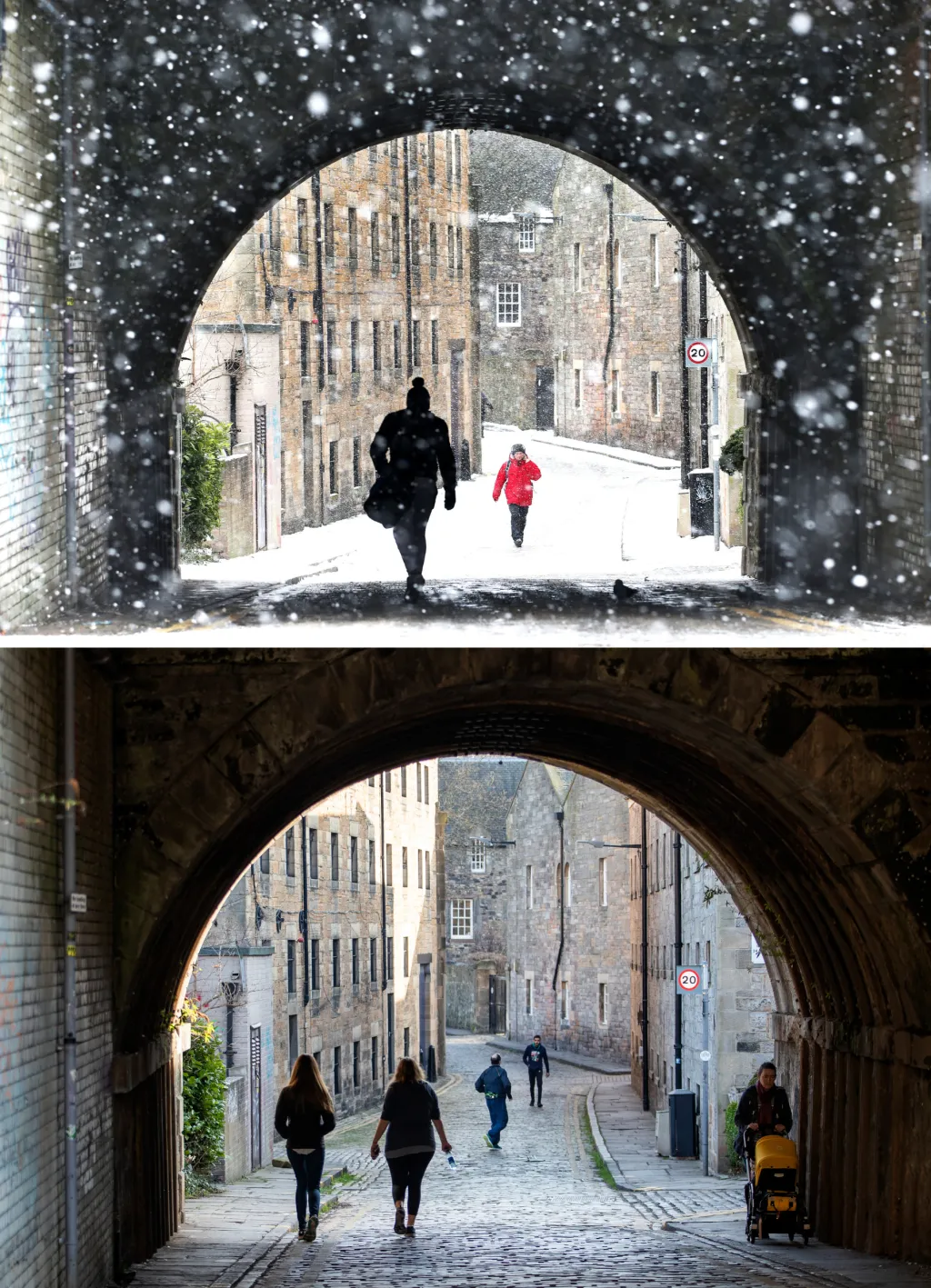 Počasí v Británii koncem února 2018 a koncem února 2019. Město Edinburgh.