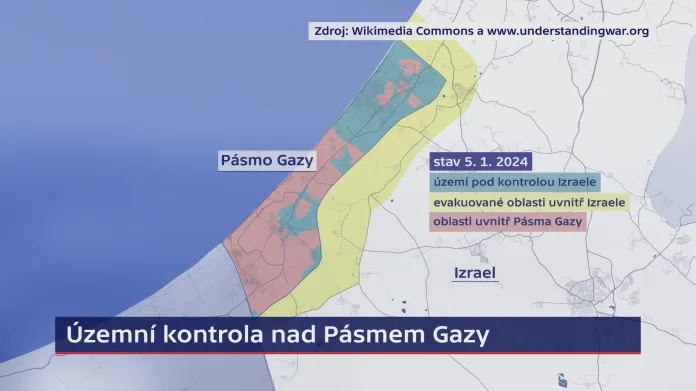Územní kontrola nad Pásmem Gazy, stav 5. 1. 2024