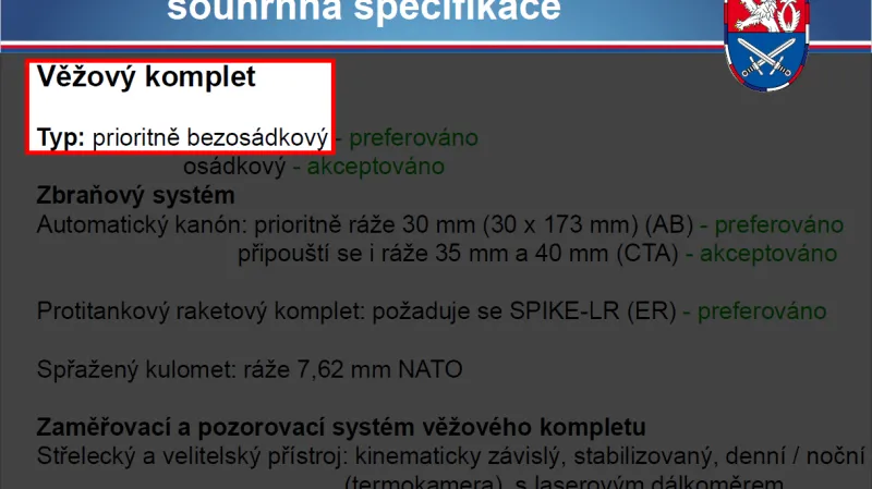 Požadavky na nový typ BVP