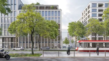 Vizualizace nové čtvrtě Trnitá s ulicí Bulvár