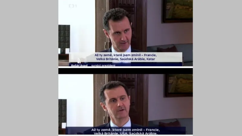 Srovnání překladových titulků v reportáži v Událostech a v nezkráceném rozhovoru na ČT24