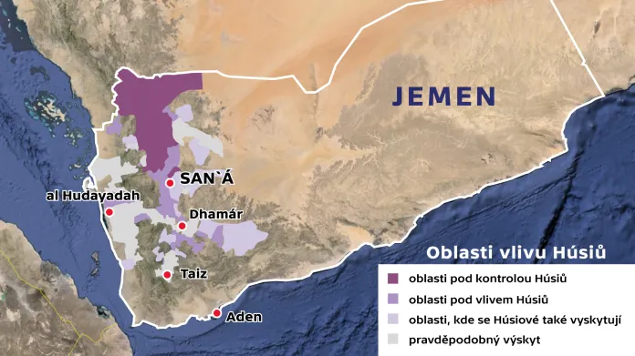 Jemen – oblast vlivu Húsiů