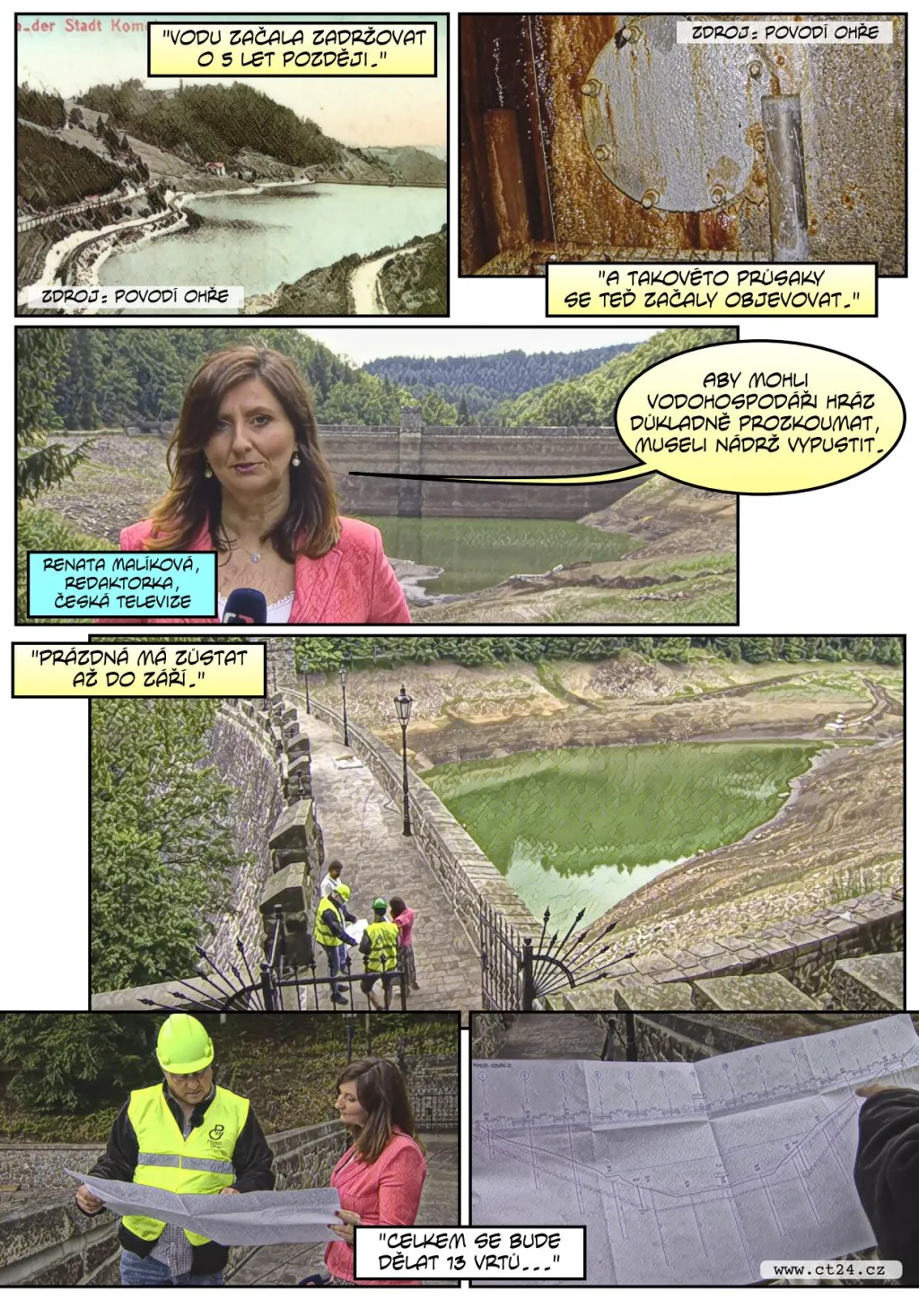 Těžké stroje vrtají do hráze staré přes sto let. Kameničku na Chomutovsku čekají opravy