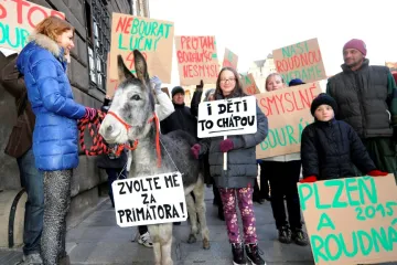 „Zvolte osla primátorem.“ Lidé demonstrovali proti průtahu Roudnou