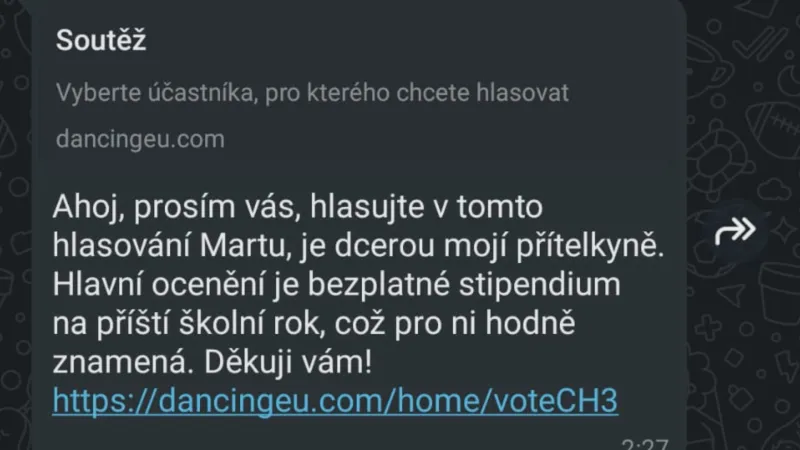 Podvodná zpráva v aplikaci WhatsApp