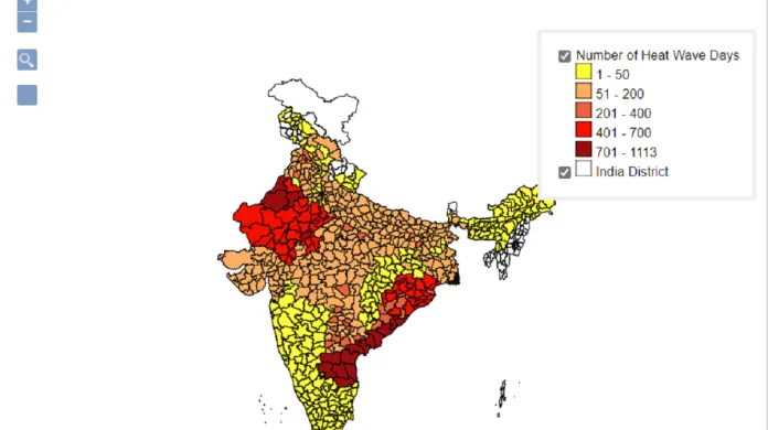 Nejhůř zasažené oblasti Indie, kde je nejvíce horkých dní
