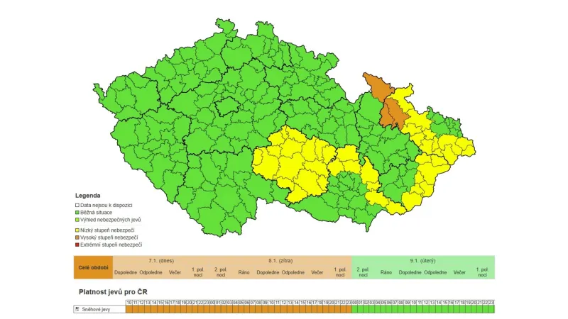 Výstraha ČHMÚ před sněhovými jazyky a závějemi