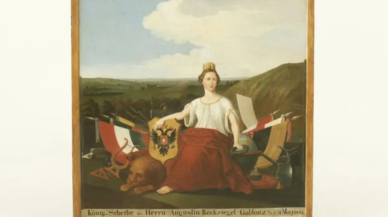 Střelecký terč Austrie, 1852, MSB v Jablonci nad Nisou.