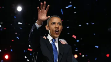 Barack Obama při vítězném projevu