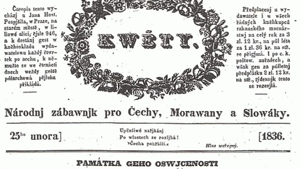 Časopis Květy z roku 1836