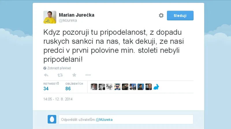 Jurečkův příspěvek na Twitteru