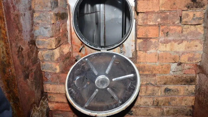 Nerezový otvor k podzemní nádrži s lihem