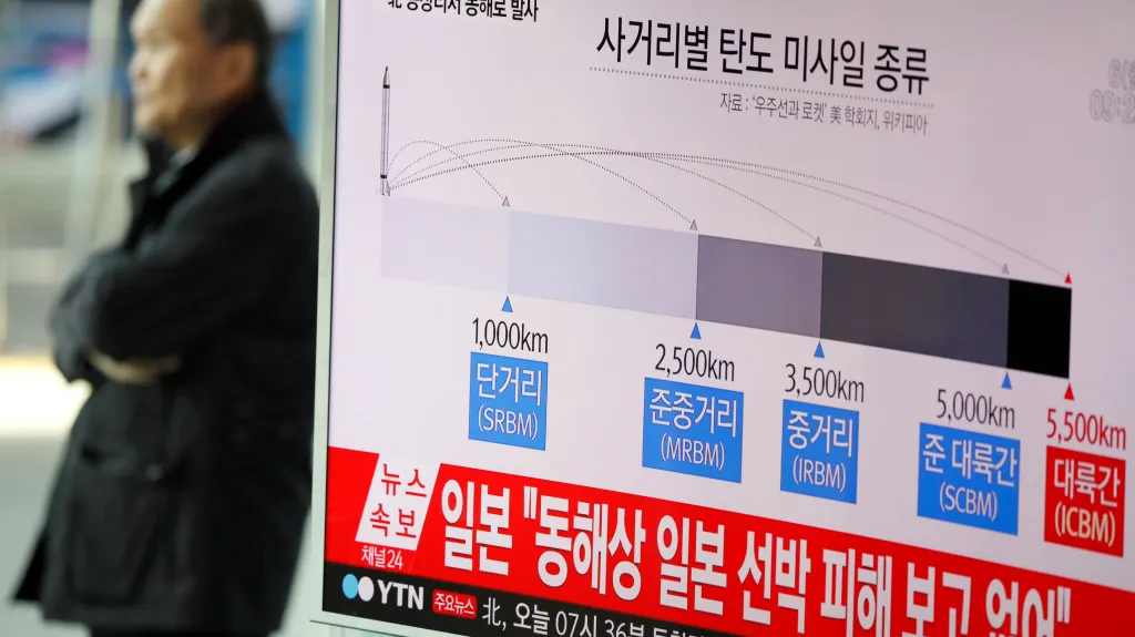 Jihokorejská televize informuje o vypálení balistických střel z KLDR